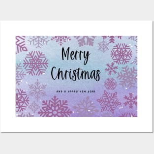 Merry Christmas, Snowflake Design - Purple and Blue Holidays - Watercolor Posters and Art